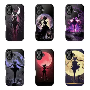 Shadow Anime Sailor Moon Usagi Phone Case for iPhone 17-7 Pro Max Plus & Samsung Galaxy S26-S21 Ultra Plus - Silhouette Moon Celestial Aesthetic Phone Cover unisex