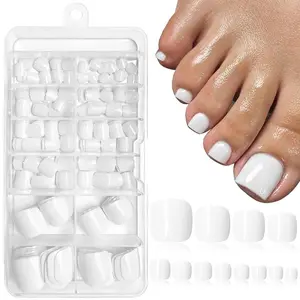 Glossy False Toenails, 120 Pcs Full-Cover Short Square Press-On Acrylic Toe Nails, Artificial Pedicure Tips Nail Extension Kit, Fake Nails, DIY Nails for Women & Girls
