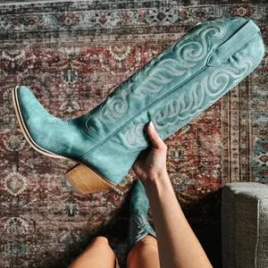 Genuine leather blue cowgirl boots