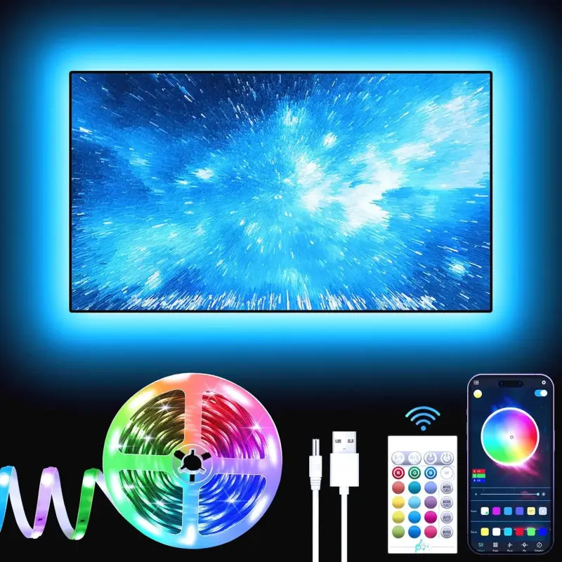 [New Deal] Smart RGB TV LED Light Strips, 13.1Ft with Bluetooth Function, USB Cable Included, for 40-65 Inch TV Behind, Living Room Home Theater Color Changing Lighting, 10 Levels Of Brightness