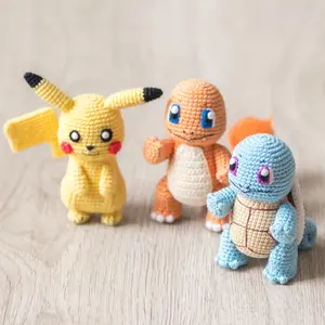 Handmade Crochet Monster Trio Plush Set, Cute Amigurumi Character Dolls, Soft Knitted Collectible Toys, Unique Handmade Gift for Fans