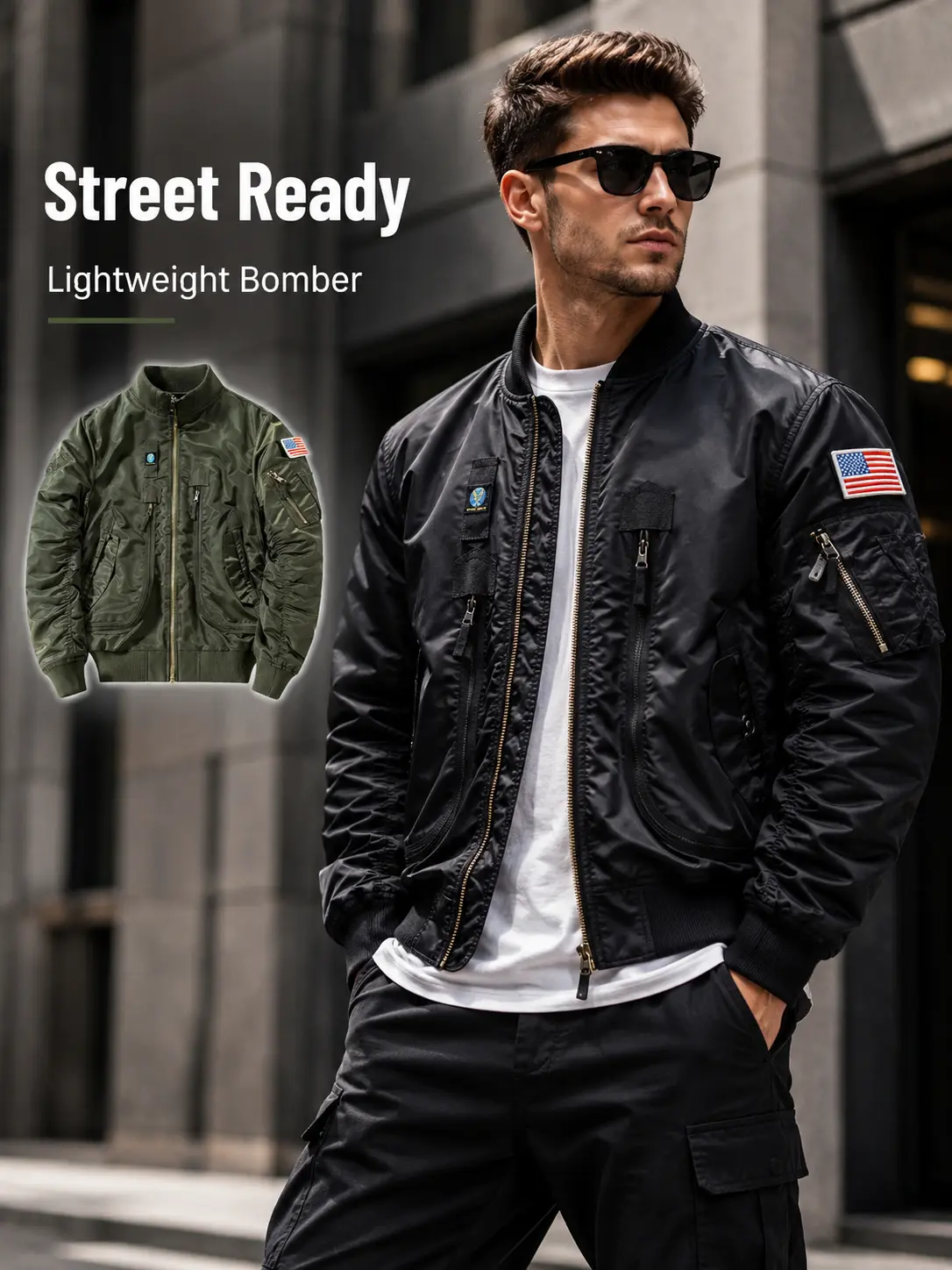 Men's Vintage MA-1 Bomber Jacket, Fleece Lined Flight Jacket, Oversized Military Streetwear Coat with Thick Warm Design, Retro Air Force Pilot Jacket for Fall Winter Casual Daily Wear, Outdoor Travel and Urban Fashion Style