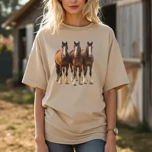 Horse TShirt 3 Standing Draft Clydesdale Horses Equestrian Graphic Tee Farm Western Heavy Weight Equine Lover Gift Short Sleeve Shirt