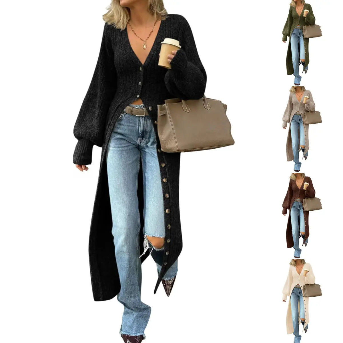 Tanming Women's Long Chunky Knitting Cardigan - V-Neck, Button-Down, Fitted, Lightweight, Stretchy Spandex Cozy Fall Sweater with Pockets for Casual Everyday Wear (TikTokShop Black Friday),summerwins
