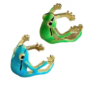 Frog Enamel Open Ring – Adjustable Cute Animal Statement Ring, Colorful Aesthetic Jewelry Gift for Women Girls, Daily Wear Trendy Accessory Synthetic Moissanite Ring White Butterfly