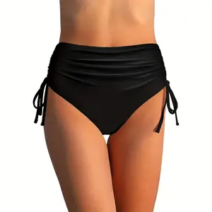 Women's High Waisted Bikini Bottoms Tie Side Tummy Control Swimsuit Full Coverage Swimwear Ruched Shorts Briefs