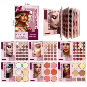 6-in-1 professional makeup plate, one book=5 eye shadow plates+high light+powder blusher luggage cases directly save space! Essential artifact for travel bloggers