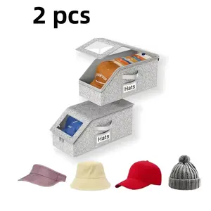 2 stacking baseball cap storage boxes, used for storing hats, can hold up to 24 hats, suitable for wardrobes/furniture shelves. With a transparent window cover and sturdy cardboard material, these storage boxes are suitable for wardrobes/bedroom shelves.
