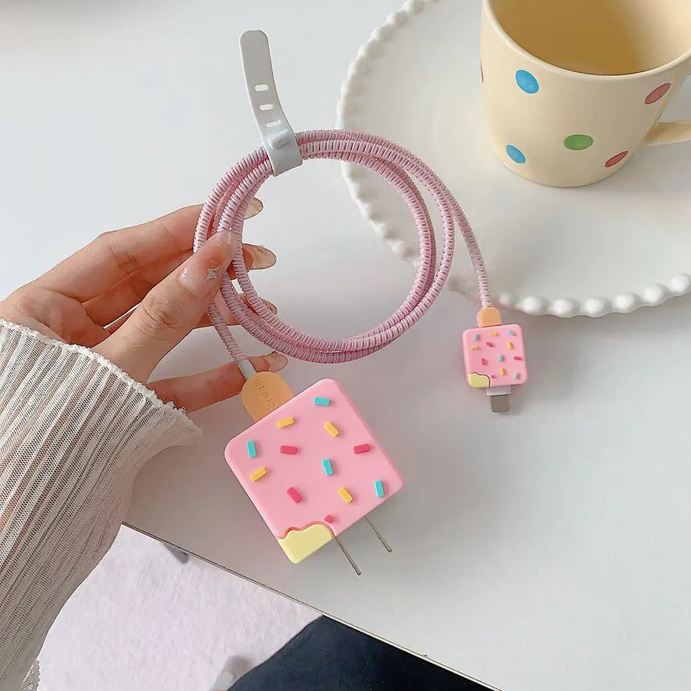 Wire Organizer-20W Fast Charging Head Anti-breakage Winder, 3D Ice Cream Design Pattern-data Cable Protective Case, Data Cable Protector with Storage Buckle/ for Apple Fast Charger, Ideal Choice for Holiday Gift, Cellphone