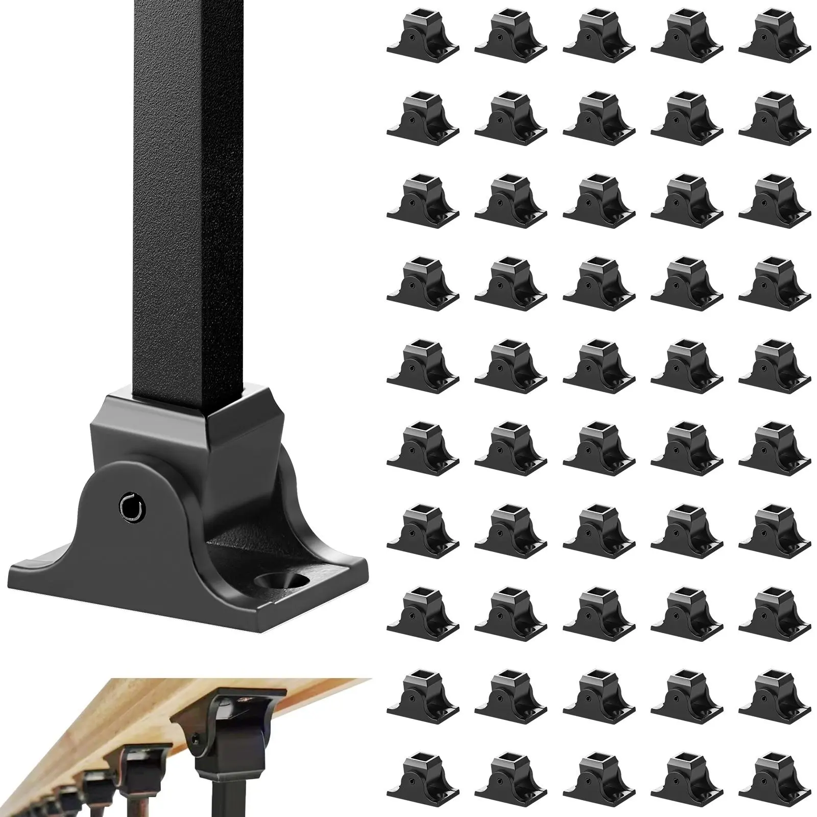 【Summerfinds】VEVOR Aluminum Alloy Baluster Shoes Square Balusters Baluster Wrought Spindles for Staircase Slant Shoes with Screw Holes for Use with 1/2 Inch Staircase Balusters, Spray Coated Black (50 Pcs)