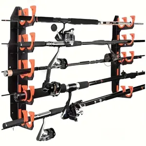 Space-saving 2-piece fishing rod rack | Wall-mountable or ceiling-mounted, featuring soft TPU padding and ABS plastic construction, suitable for storing surf fishing, spinning, aluminum alloy, and trolling rods (accommodates up to 5 rods) Adjustable Speed