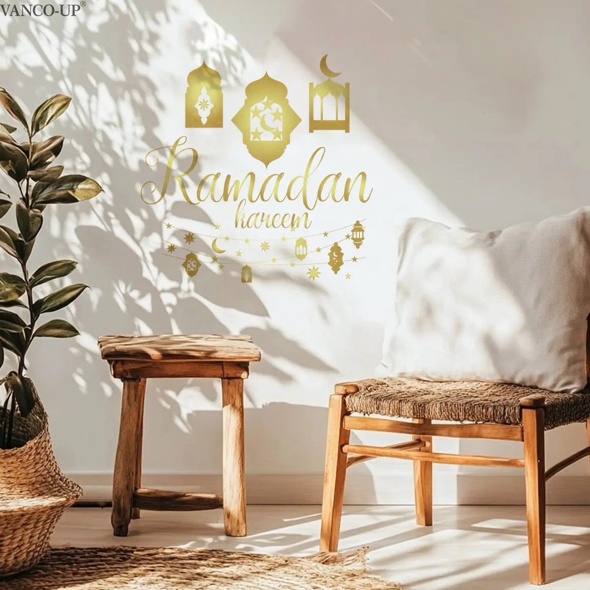 A (30*60cm) Ramadan lantern English flat wall sticker, home background wall holiday decoration wall sticker, M20754