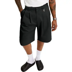 PLEPAN Men's Baggy Wide Leg Casual Shorts Pleated Dress Business Elastic Waist Summer Shorts with Pockets