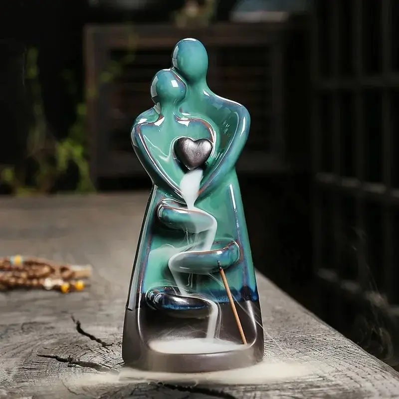 1 piece, creative ceramic craft home decoration couple's style backflow incense burner aromatherapy diffuser incense stick holder (incense not included)