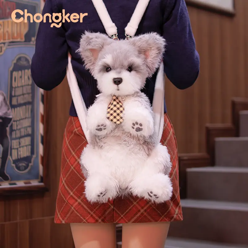 Schnauzer Plush Backpack - Realistic, High-Quality Plush Fur Cute Dual-Use Bag for Puppy Lovers