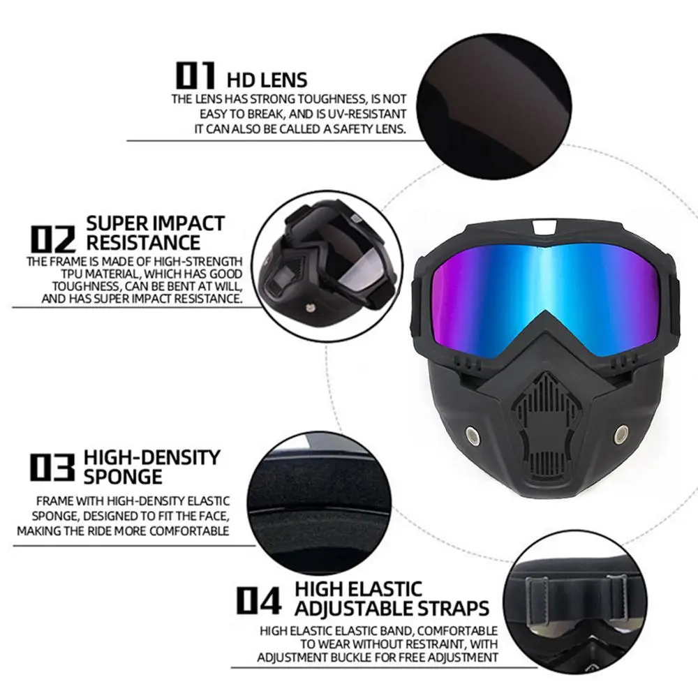 Vintage Harley Motorcycle Full-Face Mask with Breathable Outdoor Riding Goggles, Adjustable Dustproof Off-Road Protective Gear, Dirt Bike Gear, Motocross Gear