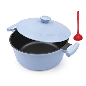 5 Quart Lightweight Dutch Oven Pot with Lid, Aluminum Dutch Oven Nonstick, Cooking Pot for Stews Braising and Frying, Induction Cookware for All Stoves, Stay-Cool Handle, PFOA Free, Blue