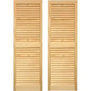 212 MAIN Non-Transparent Window Exterior Louvered Shutters, 15x39 in Unfinished Pine Solid Slats, Household Curtain & Blind Accessory, Non-Transparent Window Shutters