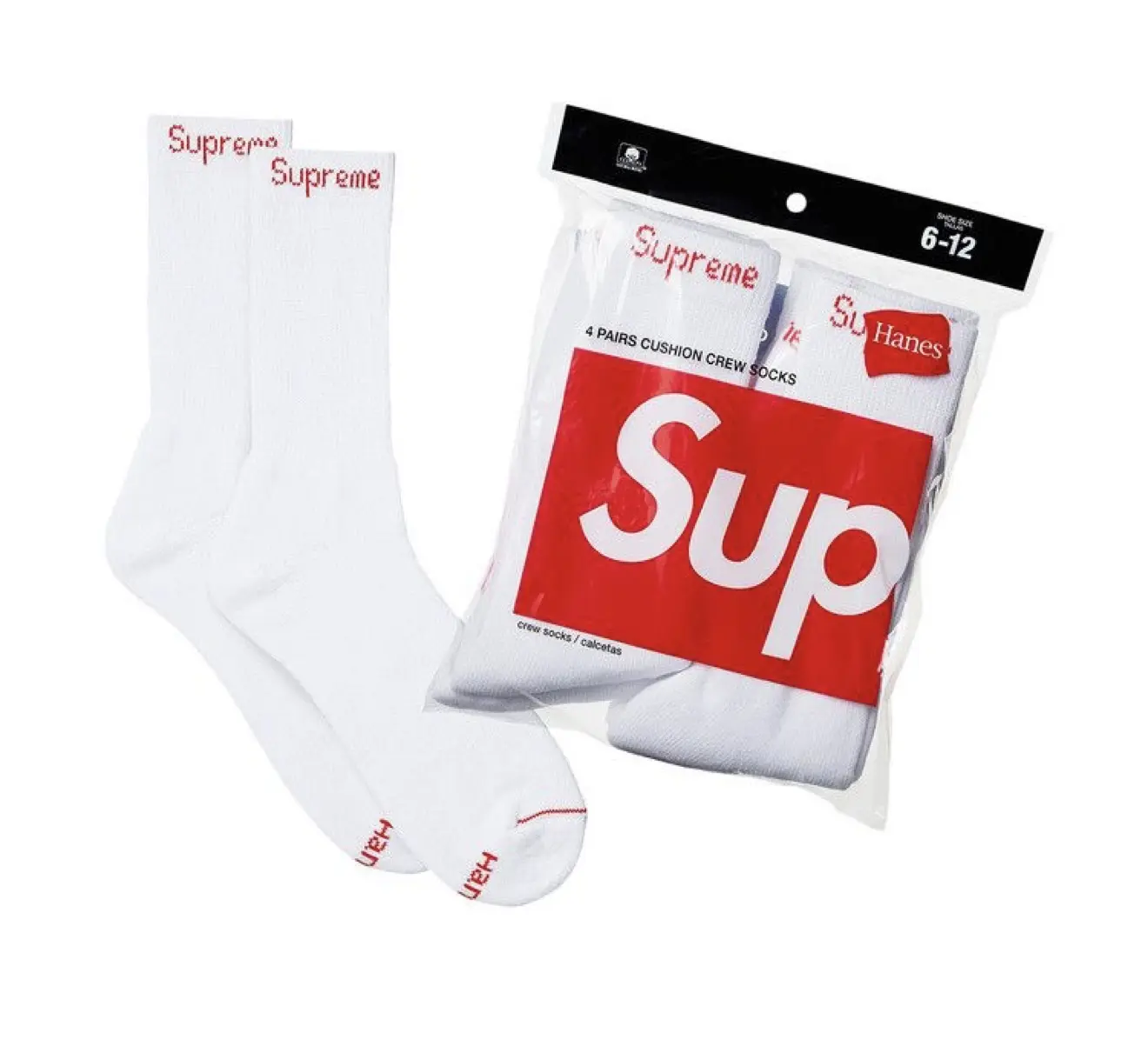 Supreme Hanes socks 4 pack 6-12M (white)