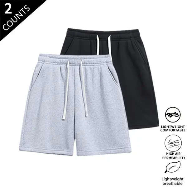 2-pack men’s knit shorts, loose fit, versatile, mid-thigh length with drawstring, multiple colors; street style, comfortable for everyday wear