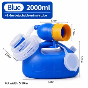 Blue 2000ML Portable Urinal with 62.99in Extendable Catheter Thick Odor Resistant Large Capacity Easy Night Use for Elderly Children