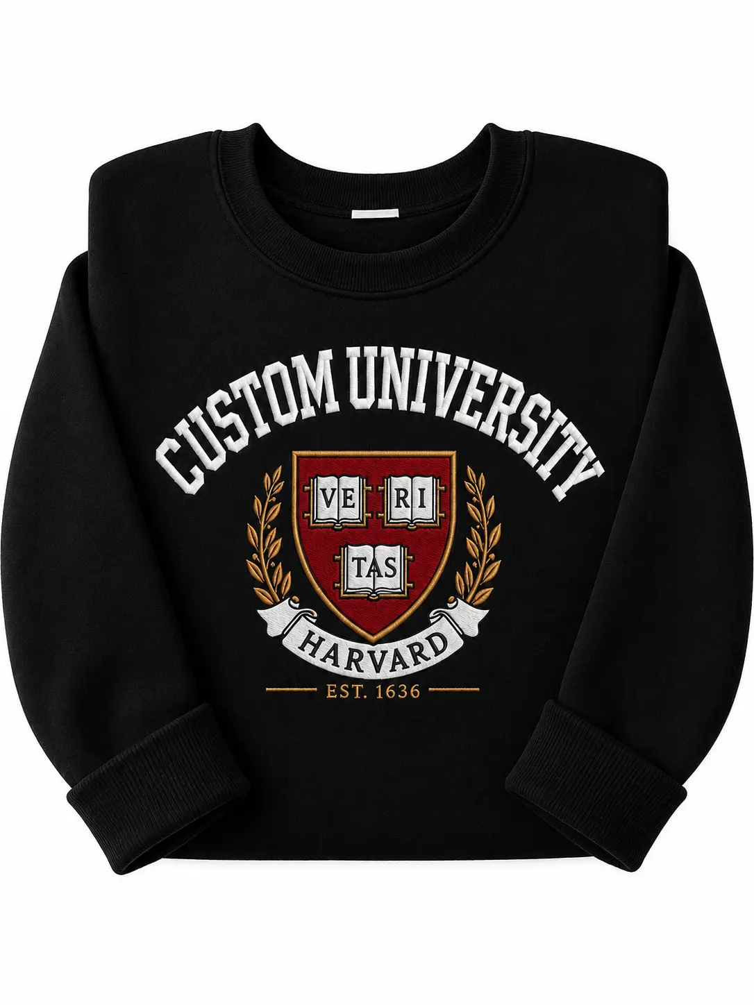 Custom University Logo Embroidered Sweatshirt – Personalized College Name & Crest Crewneck