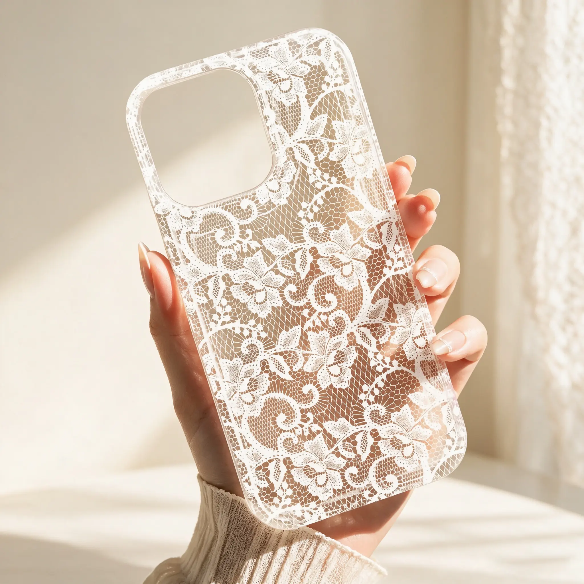 Romantic Lace Phone Case for iPhone 17/16/15/14/13/12/11 Pro Max Plus Air – Transparent Soft TPU with Air Cushion Protection, Perfect Bridal Gift & Wedding Accessory