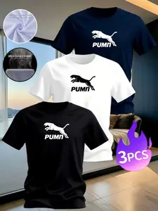Men's Casual Short Sleeve Breathable T-Shirt Set, Spring Summer Wear, 3 Piece Set, Comfortable Daily Clothing, Fashion Men's Apparel