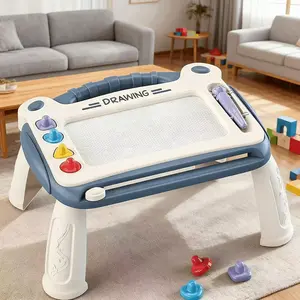 Adjustable Standing Easel Creative Children's Drawing Board Toy - DIY Art Learning Toy with 4 Stamps, 1 Brush, 4 Stands, Ideal Birthday Gift for Kids