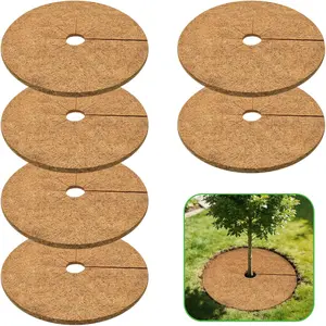 6 Pack Coconut Fiber Mulch Ring, 24 Inch Coco Coir Tree Ring Mulch Mat,   Tree Protector Mat  Cover Ring Coconut Coir Discs Tree Mats Mulch Rings for Indoor Outdoor Trees
