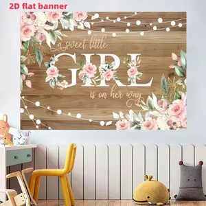 Floral Wood Grain Baby Baptism Backdrop Banner, Polyester Material, Party Decoration, Photo Booth Props, Indoor Outdoor Use, Flower