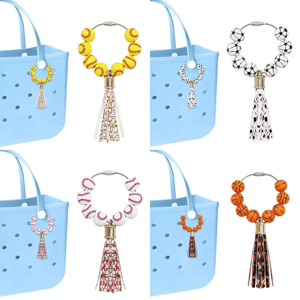 Game Day Sport Ball Beaded Keychain – Tassel Bag Charm (Baseball, Softball, Soccer, Basketball)