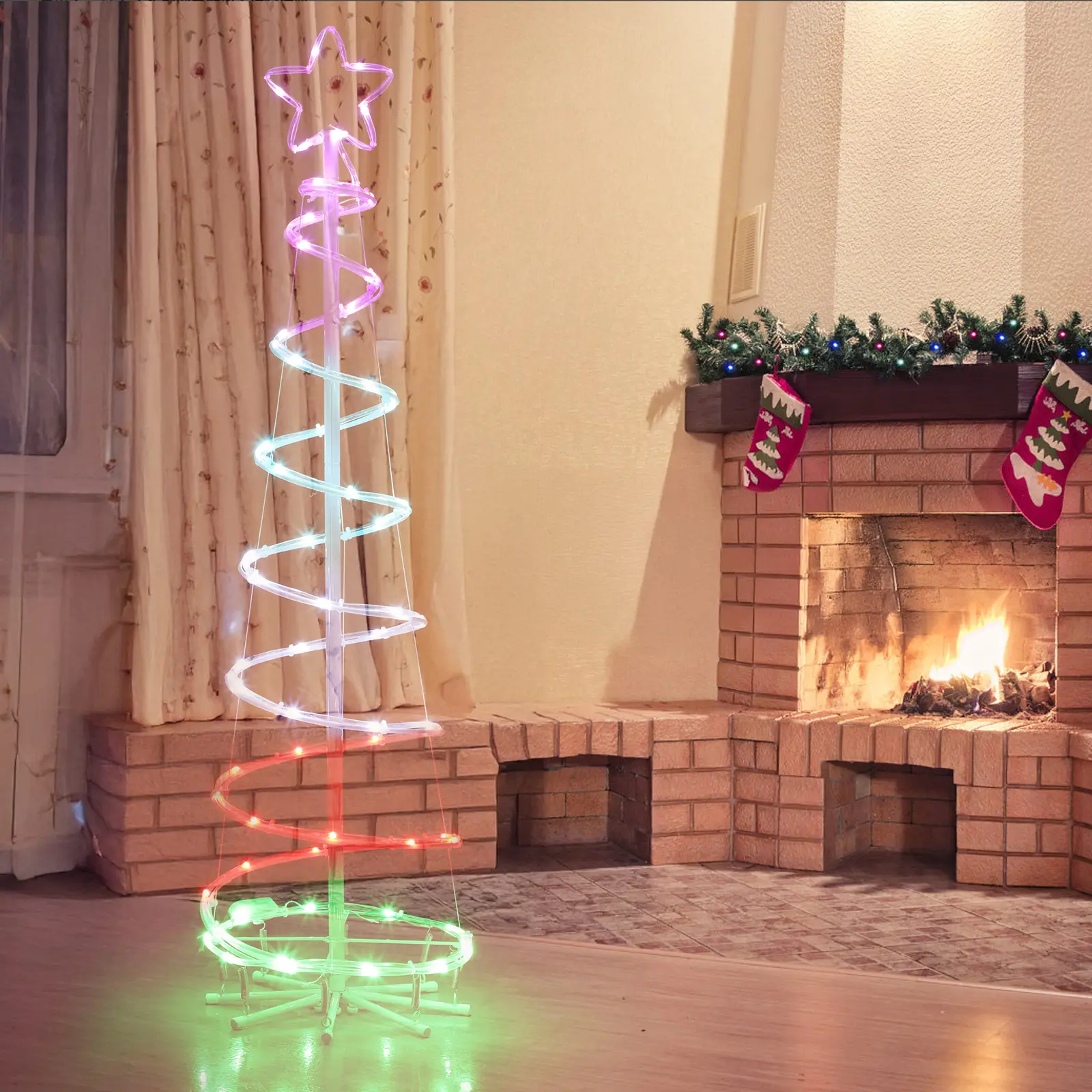 16 Color Christmas Spiral Tree, Outdoor Christmas Tree with Lights, Outdoor Lighted Tree with Remote Control Timer, Christmas Tree Outdoor Decorations for Yard, Porch