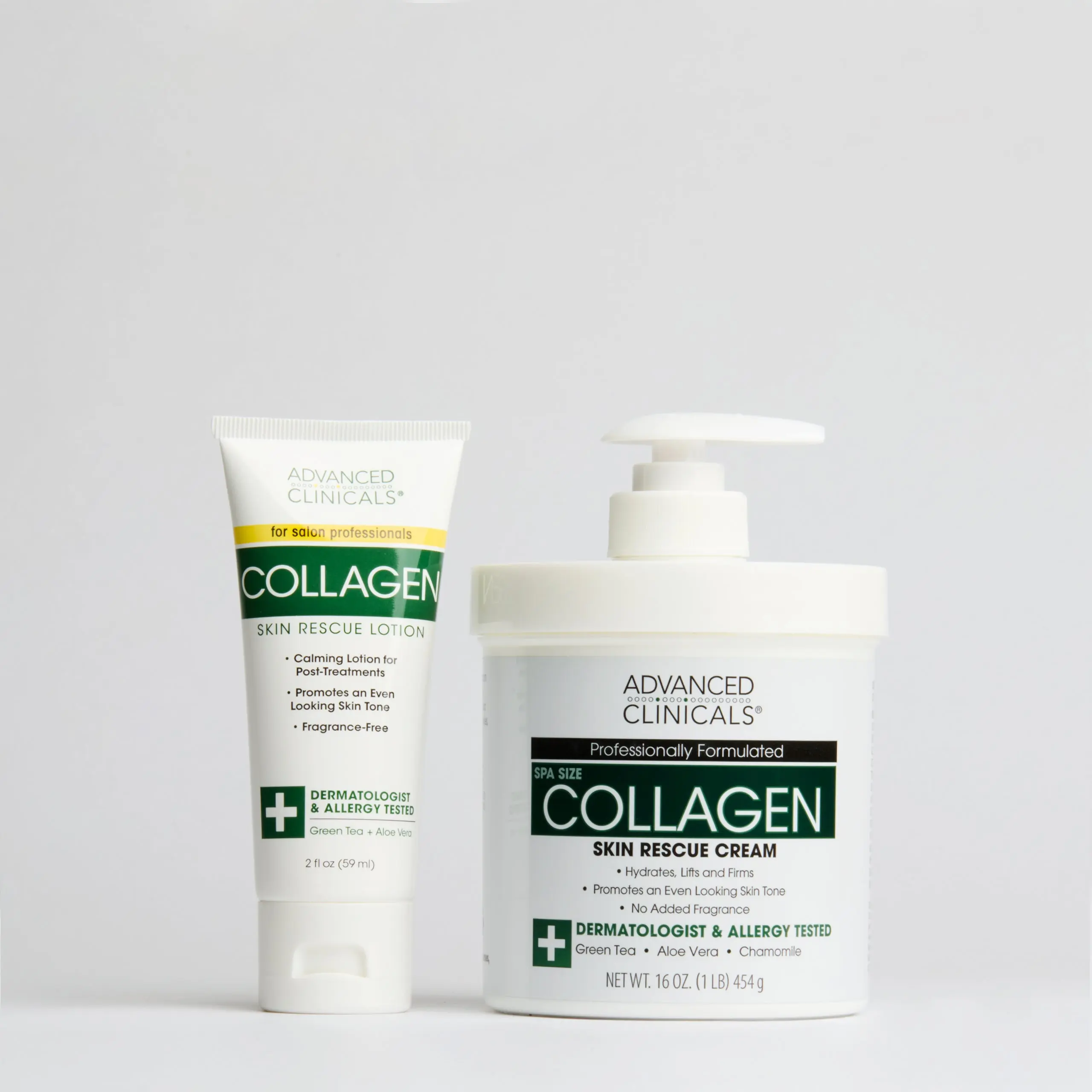 Advanced Clinicals Collagen Body Cream Bundle - Green Tea Moisturizer, Hydrating Calming Skincare Kit for Radiant Skin