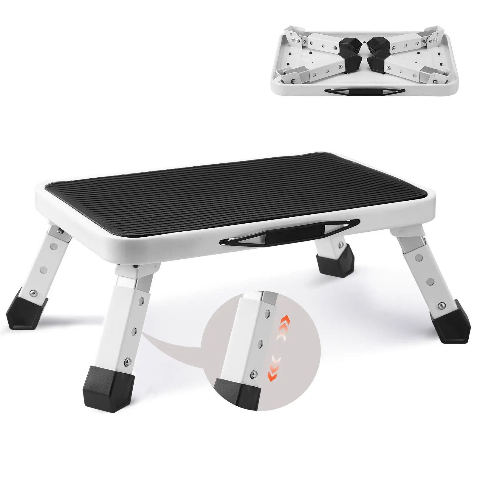 【SummerFinds】VEVOR Step Stool 1-Step 330lbs Capacity,  , Folding Steel Step Ladder 3 Adjustable Height, Portable Toddler Step Stools for Adults, Non-Slip Sturdy Step Ladders for Office, RVs, Pets, Bathrooms,Bedrooms