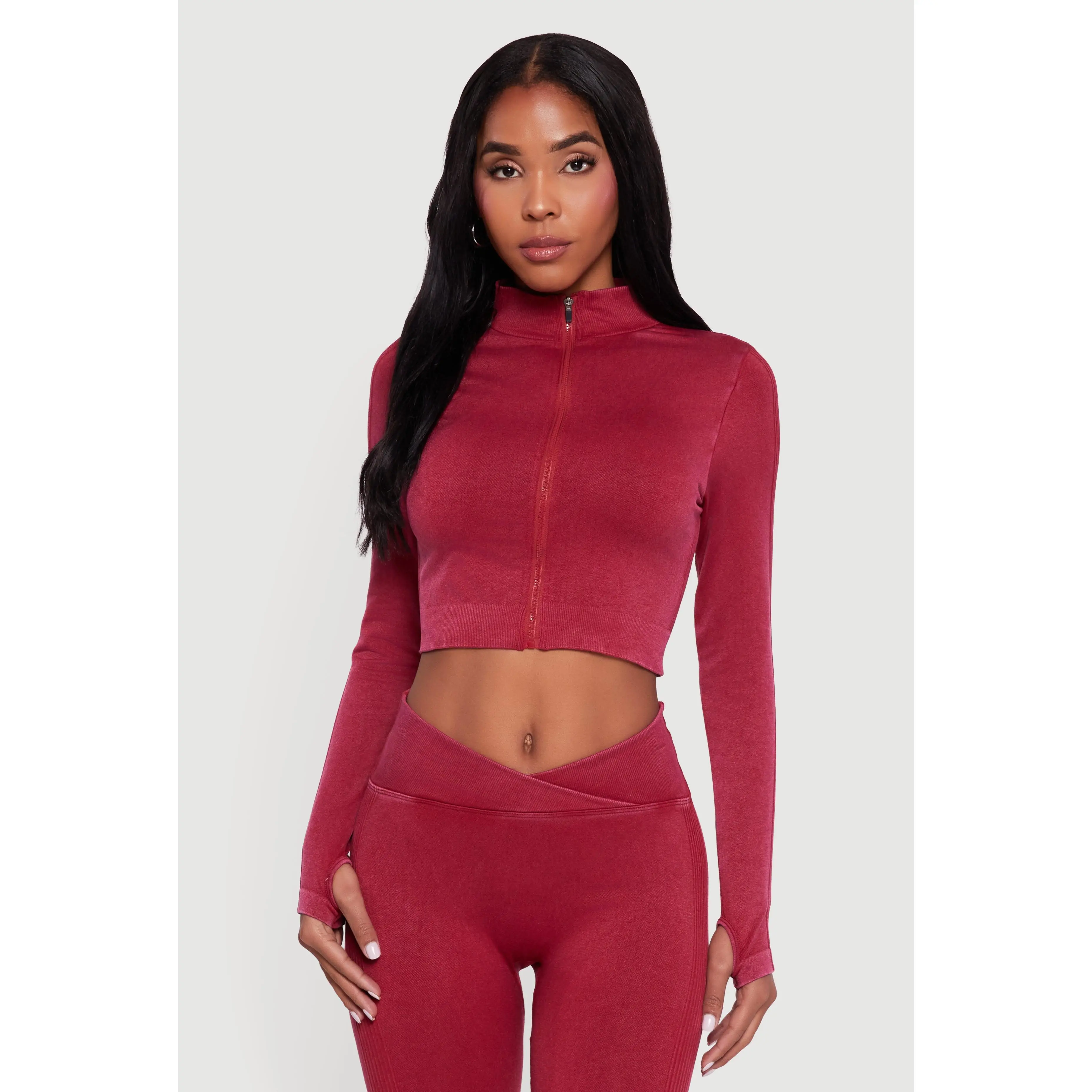 Seamless Acid Wash Cropped Track Jacket