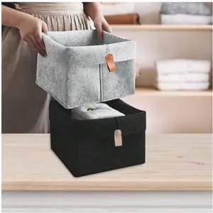 Felt Storage Basket Foldable Closet Organizer Large Capacity Cube Bin with Hanger Multi-Functional for Shelves Clothes Books Shoes Bedroom Storage Organizer