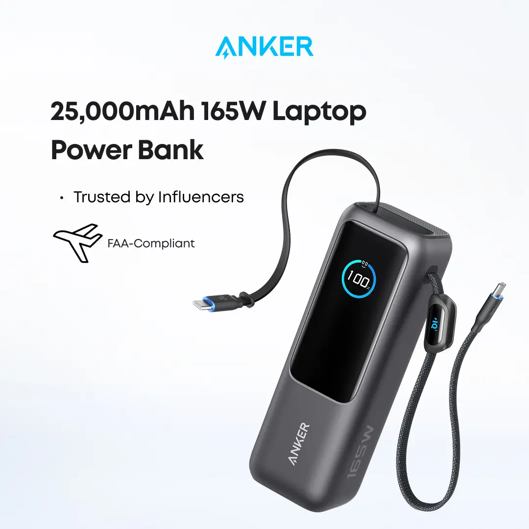 【Power Bank】Anker 165W 25,000mAh Laptop Power Bank, Portable Charger with Built-In Retractable USB-C Cable, 4-Device Fast Charging Battery Pack for Travel and Work,summerwins,FathersDayGift,#DealsForYouDays