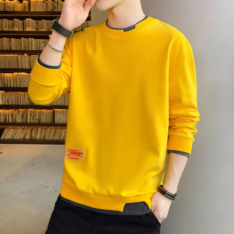 Menswear Round Neck Stretch Sweatshirt - Korean-Style, Youth Student-Focused, Minimalist, Aesthetic Men's Top, Tops, Sweatshirts