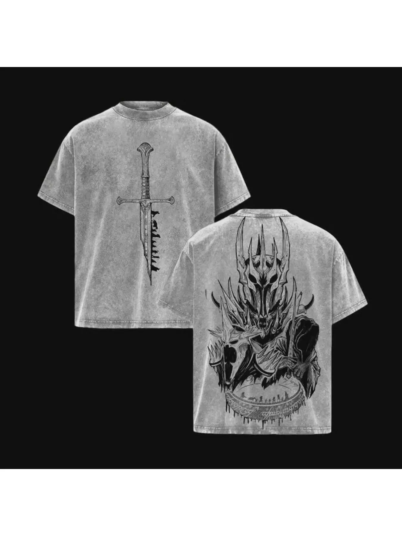 valentine shirts Men's washed and old street style fashion T-shirt 100% pure cotton, sword and dragon king pattern printing, daily travel party casual wear, front and back double-sided printing, retro heavy T-shirt, perfect gift, loose