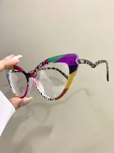 Unisex Colorblock Cat Eye Frame Eyeglasses, Trendy Casual Eyeglasses for Everyday Use, Fashion Accessories for Outdoor Activities, High Quality Eyeglasses, Trending Glasses