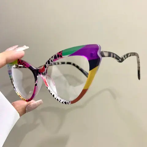 Unisex Colorblock Cat Eye Frame Eyeglasses, Trendy Casual Eyeglasses for Everyday Use, Fashion Accessories for Outdoor Activities, High Quality Eyeglasses, Trending Glasses, Fashionable Frames Glasses, Stylish Trendy Eyewear