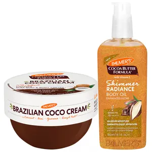 Palmer's Brazilian Coco Cream and Shimmer Radiance Body Oil Bundle for Firmer, Glowing and Hydrated Skin