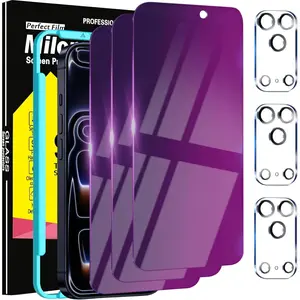 3 Pack Gradient Colorful Privacy Screen Protector for iPhone 17 Pro [Anti-Blue Light Private Film], 3 Pacs Camera Lens Protector Accessories, Case Friendly, Anti-Spy Tempered Glass,Purple