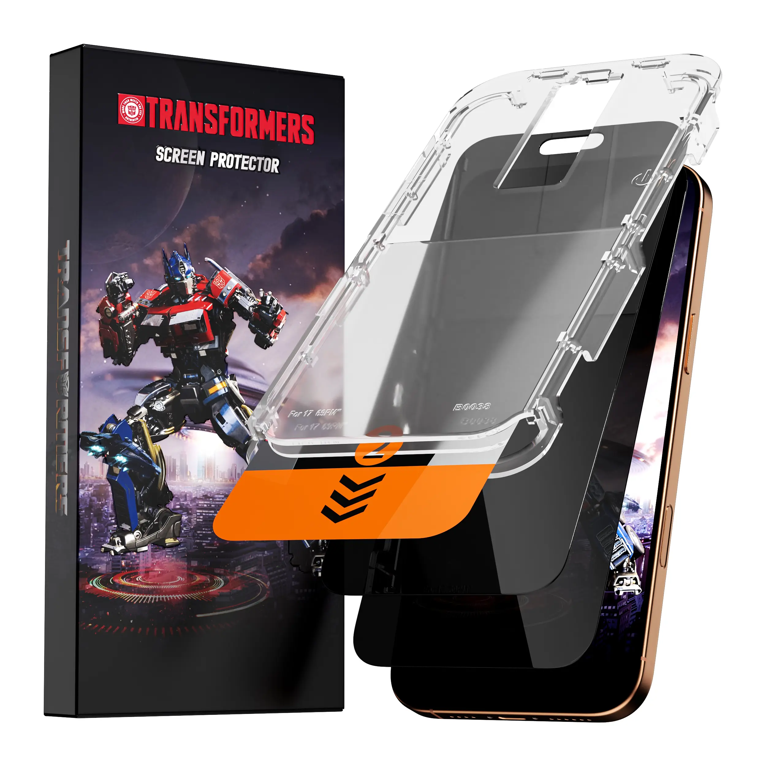 TRANSFORMERS (2pack) Cellphone Privacy Screen Protector Cover, Ultra HD Shatterproof Tempered Glass, Anti-Scratch Electroplated Layer, Auto-Install Bubble-Free Phone Protection Accessory