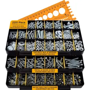 Piece Hardware Assortment Kit with Screws, Nuts, Bolts & Washers (3 Trays)-