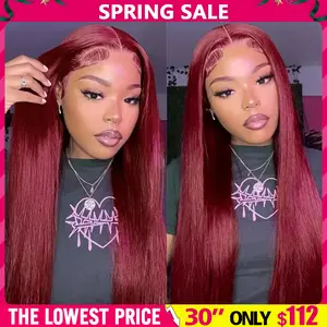 Bling Hair Straight 99J Burgundy 13x6 13x4 Lace Frontal Human Hair Wigs HD Transparent Lace Melt All Skins Ready to Wear Glueless Red Wig Raw Virgin Hair