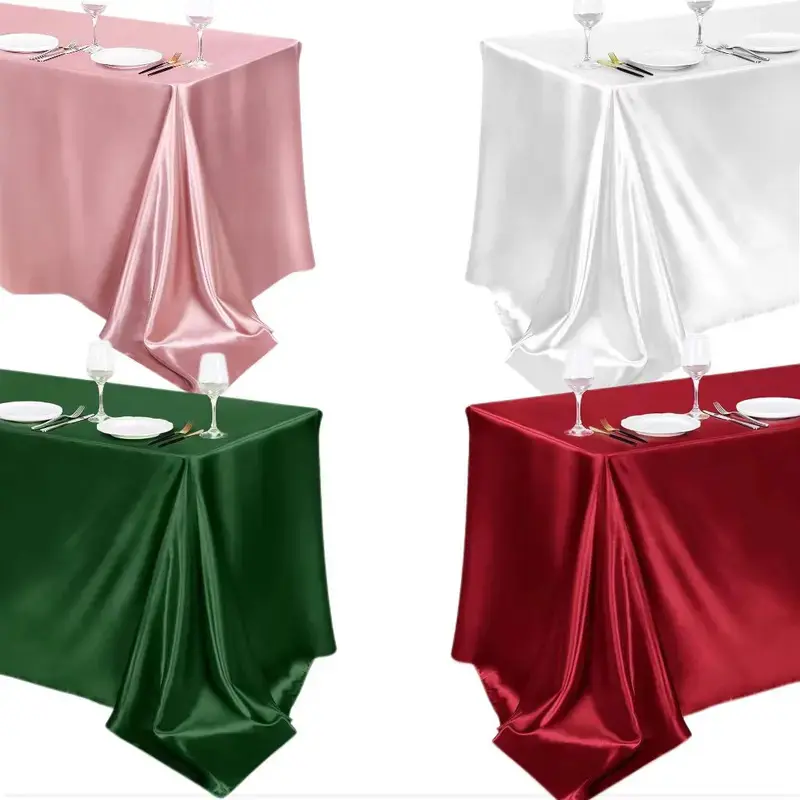 Rectangle Satin Tablecloth Wedding Table Cloth White Bright Silk FabricTable Decoration, party Birthday Events Banquet Decor