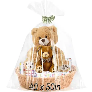 6PCS Extra Large Cellophane Gift Bags 40x50 Inch Christmas Clear Cellophane Wrap Storage Bags for Gift Baskets Baby Bridal Shower Wedding Party Favor Birthday Candy 2.5 Mil Thick