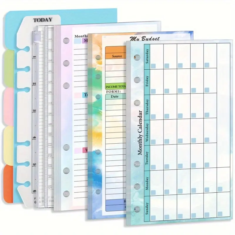 Comprehensive 82-Sheet Organizer Pack: 6-Hole Planner Refills, Planner Notebook, Spiral Bound Productivity Planner, Monthly/Weekly Budget, Weekly Planner Pad, Weekly Planner Notepad, Binder Pocket & Sticker Rulers, Schedule Planner